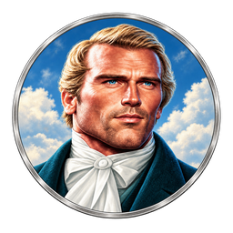 Latterday Chad’s official illustrated avatar: a historical-style character with swept blond hair, a white cravat and a teal coat against a blue sky, in a silver ring