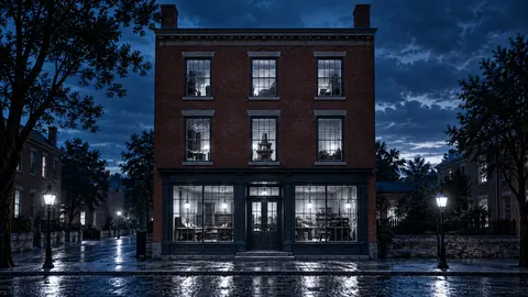 Illustration of a historic brick printing house inspired by the Grandin Building.